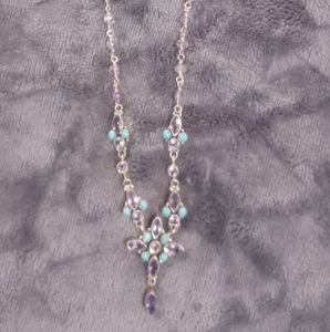 Amethyst and turquoise necklace. 12 small round pieces of turquoise Sterling.